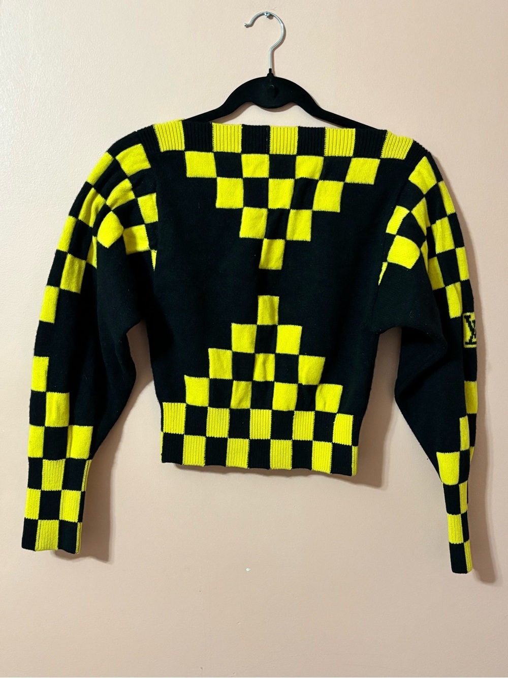 Louis Vuitton Black and Yellow Checker Knit Crew Sweater